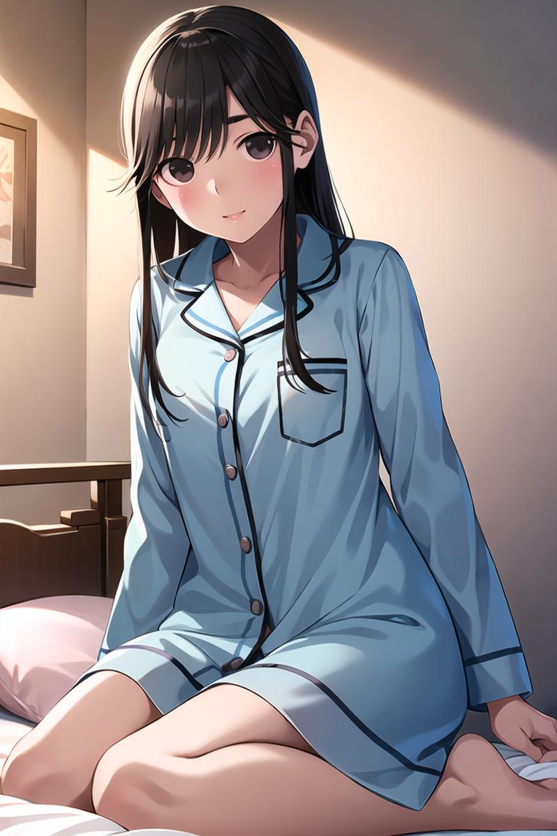 23703-595282710-takane manaka,masterpiece, best quality,1girl,solo,blush,bed,pajamas,.png